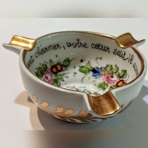 Vtg Limoges France Floral Hand Painted Ashtray Dish Bowl Inscribed 3.75"